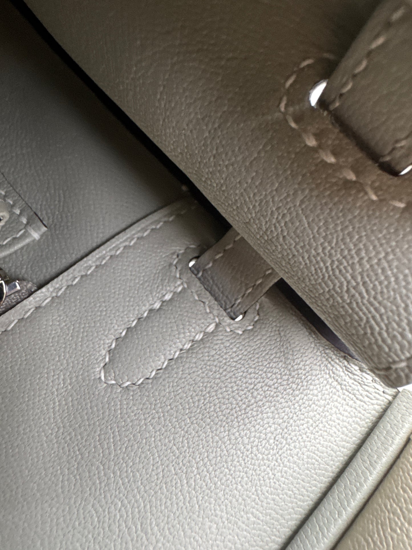 HERMES Birkin 25 SO 奶昔白拼珍珠灰 山羊皮 拉絲銀扣