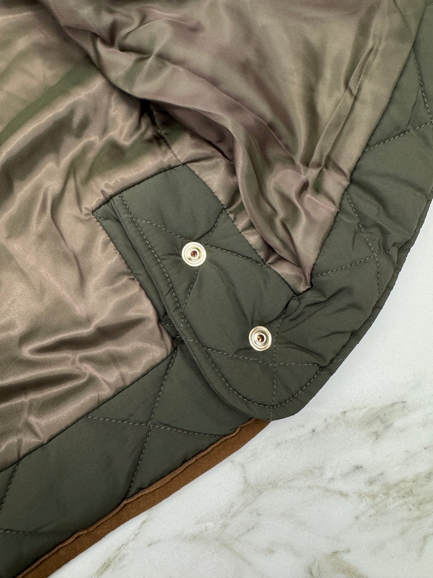 MIU MIU 麂皮領夾棉短外套 軍綠藍