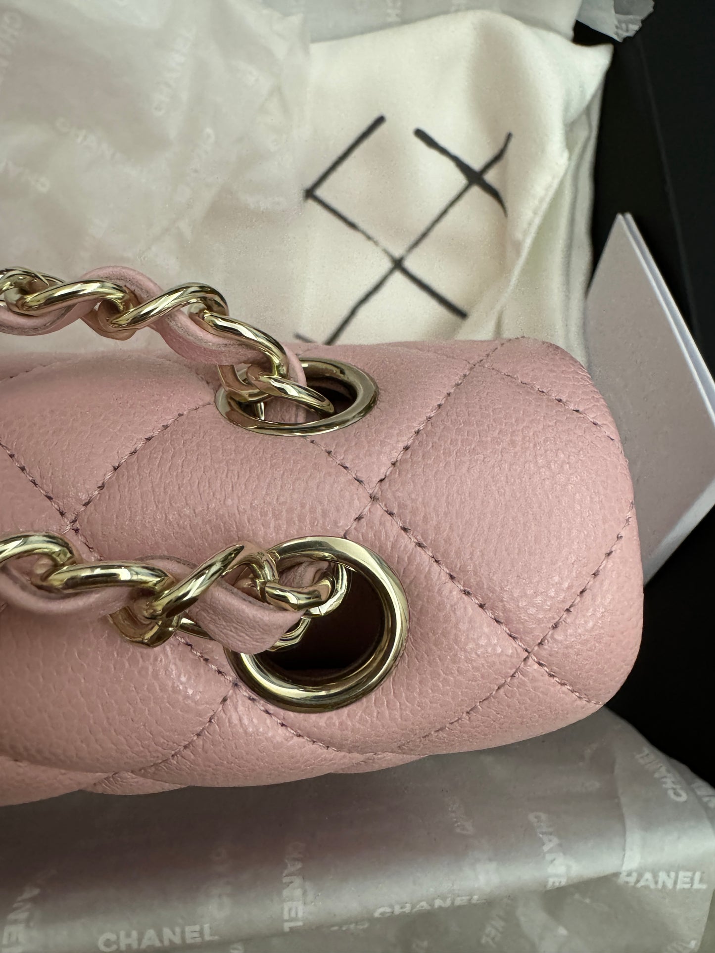 CHANEL CF25 24S櫻花粉牛皮 淺金扣 ［獨家］