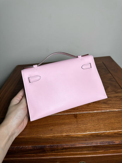 HERMES Mini Kelly Pochette 一代 櫻花粉 3Q swift 銀扣