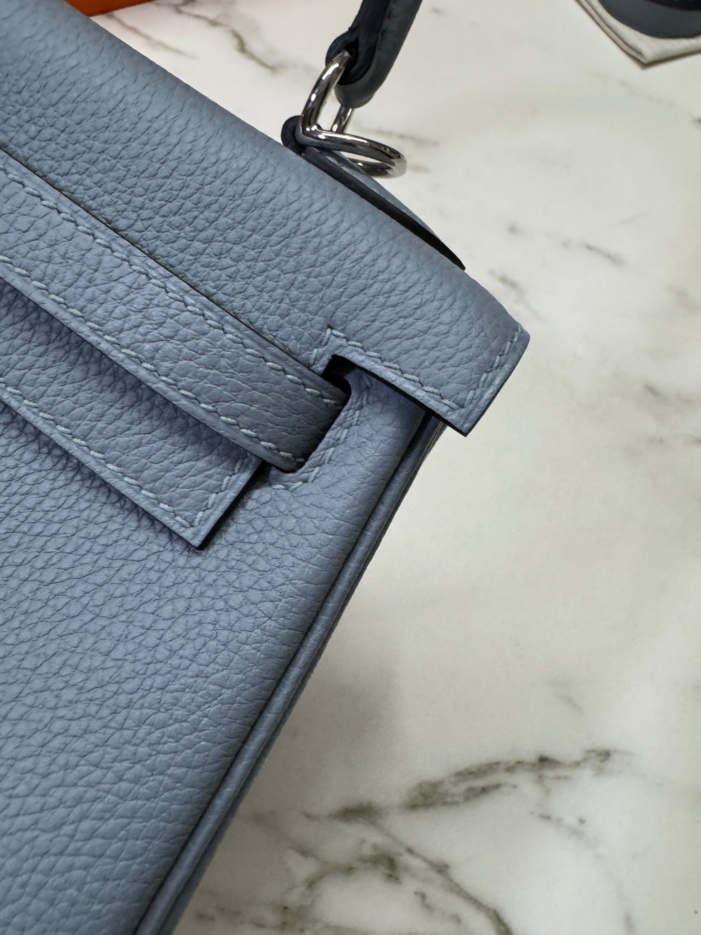 HERMES Kelly 25 亞麻藍 銀扣 內縫 Togo Selier