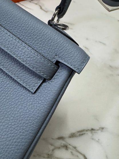 HERMES Kelly 25 亞麻藍 銀扣 內縫 Togo Selier