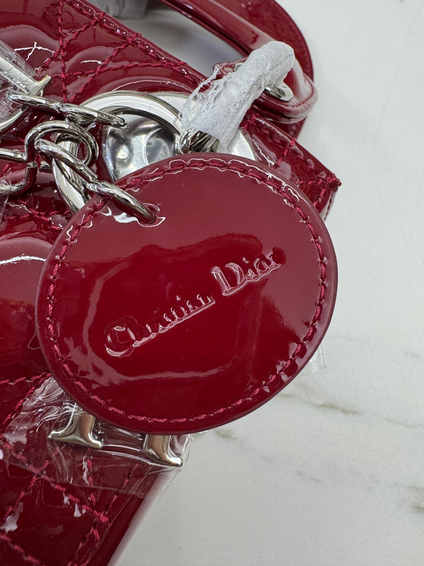 DIOR Mini Lady Dior 漆皮Cherry Red Shinny Calfskin