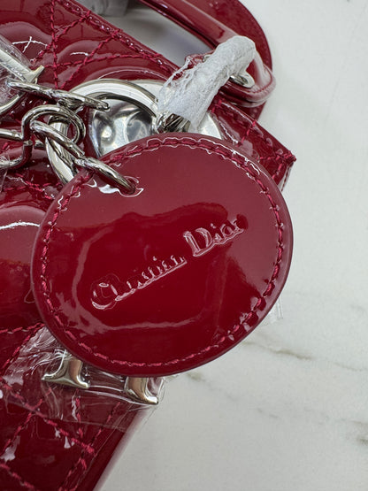 DIOR Mini Lady Dior 漆皮Cherry Red Shinny Calfskin