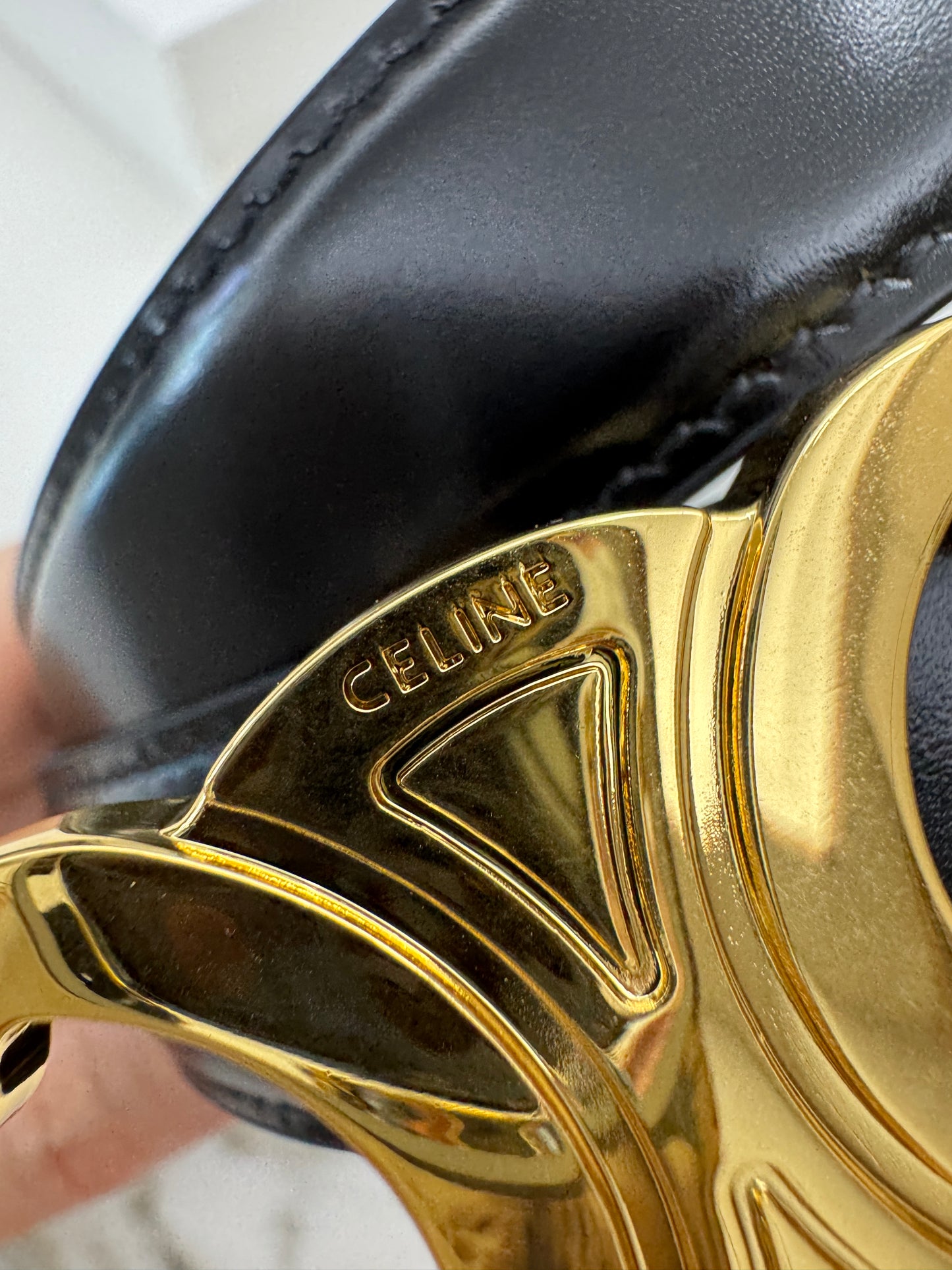 CELINE 凱旋門金扣 2.5cm皮帶 亮面牛皮