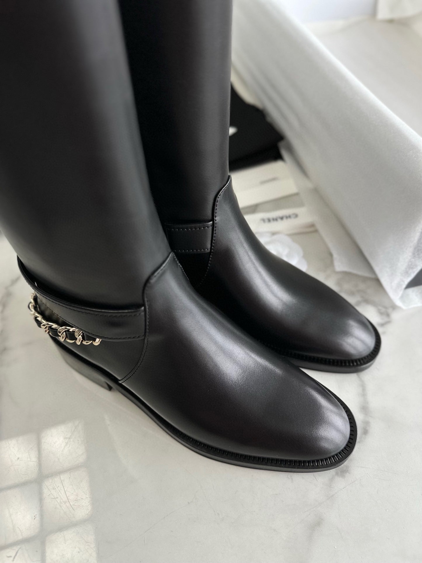 CHANEL 鏈條騎士長靴 23a