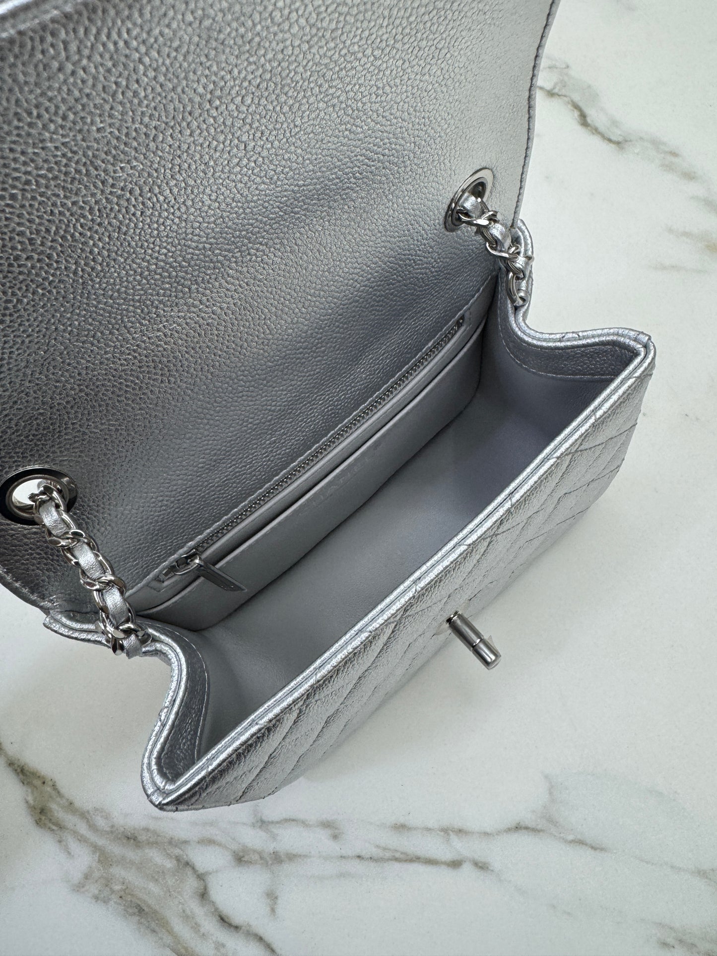 CHANEL 25B調節扣 銀色方胖子 Mini CF Square Caviar Calfskin