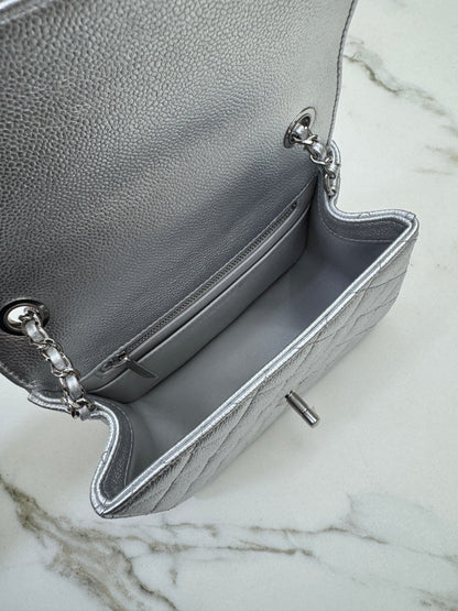 CHANEL 25B調節扣 銀色方胖子 Mini CF Square Caviar Calfskin