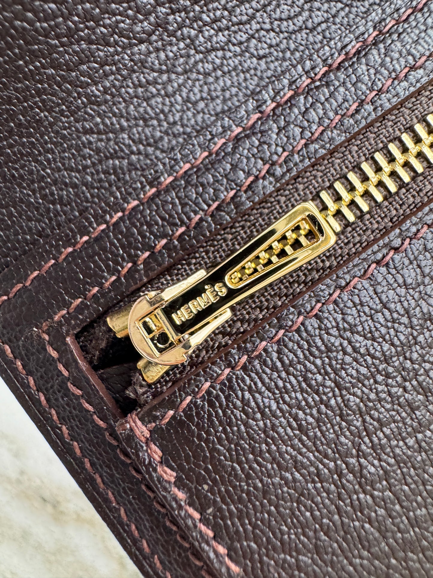 HERMES Bearn Wallet 亮面灣鱷 巧克力色 金扣 Porosus Crocodile Chocolate GHW