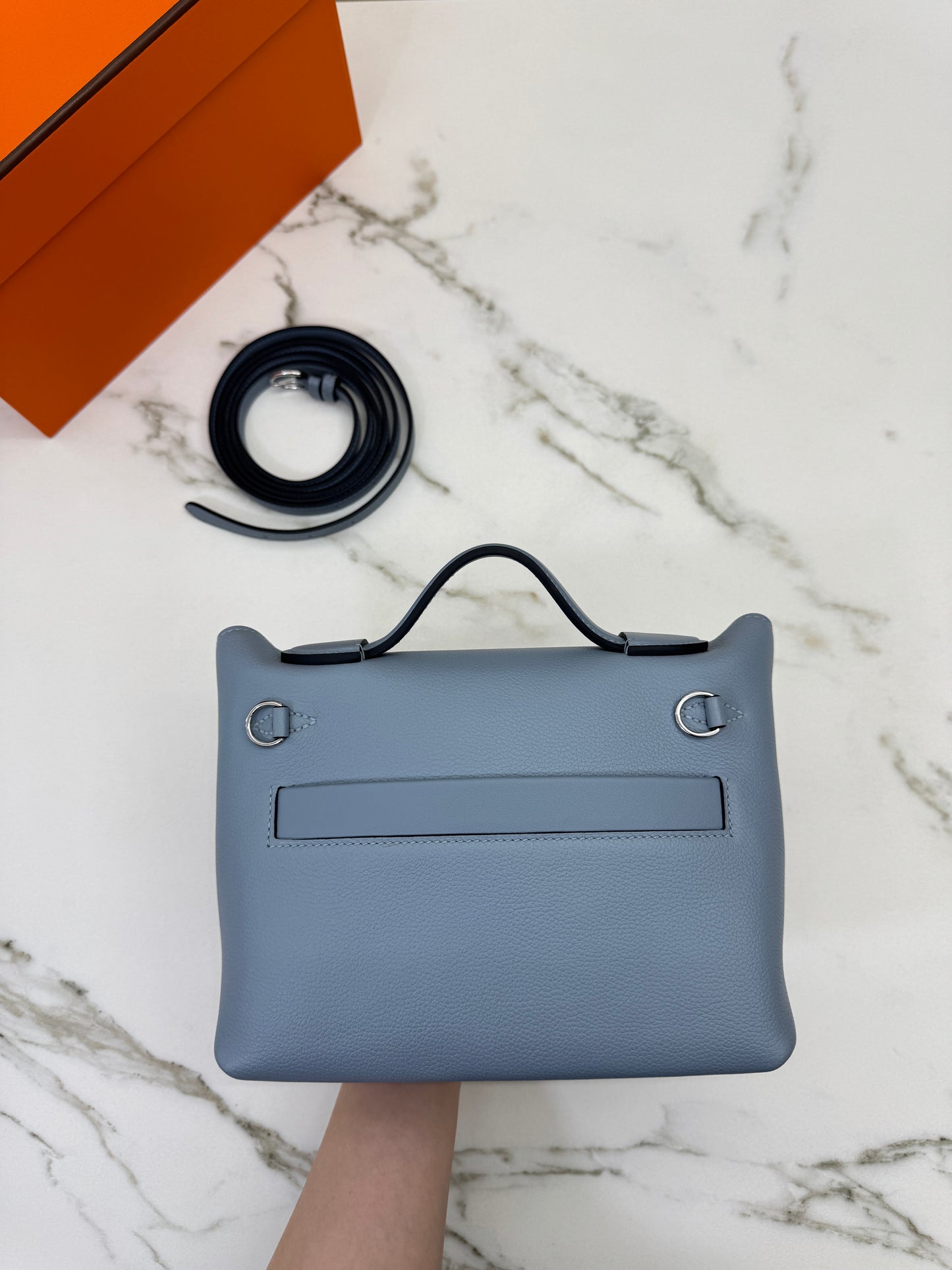 HERMES Mini 2424 亞麻藍銀扣 Evercolor Blue Lin PHW