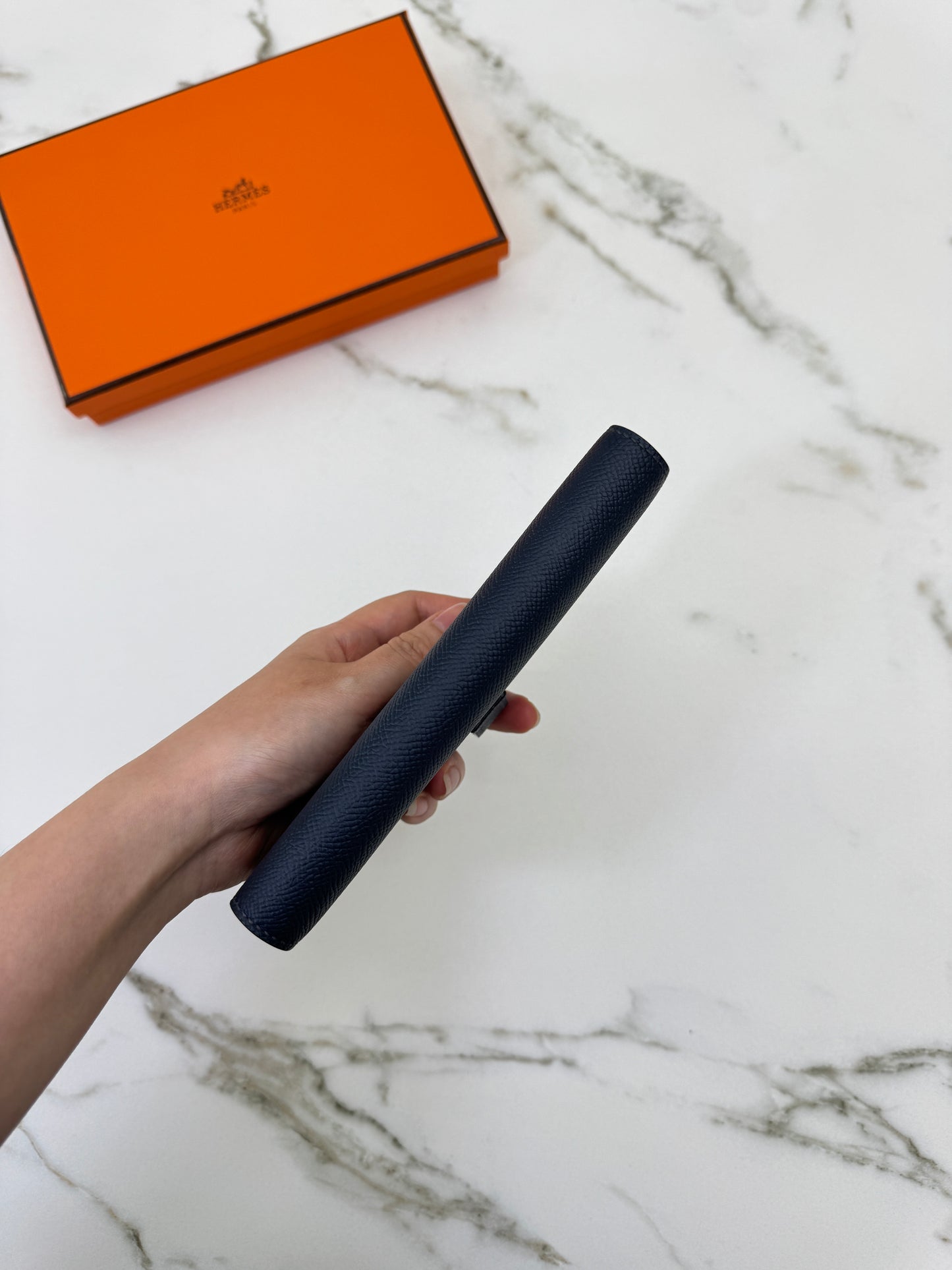 HERMES Bearn Wallet 午夜藍銀扣 Epsom Bleu Nuit PHW