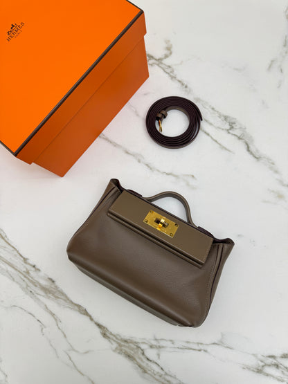 HERMES Mini 2424 大象灰金扣 Evercolor Etoupe GHW