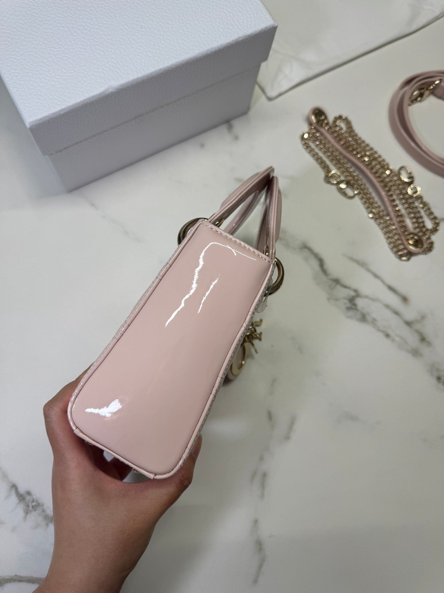 DIOR Lady Mini 三格 漆皮 淡粉 light Pink