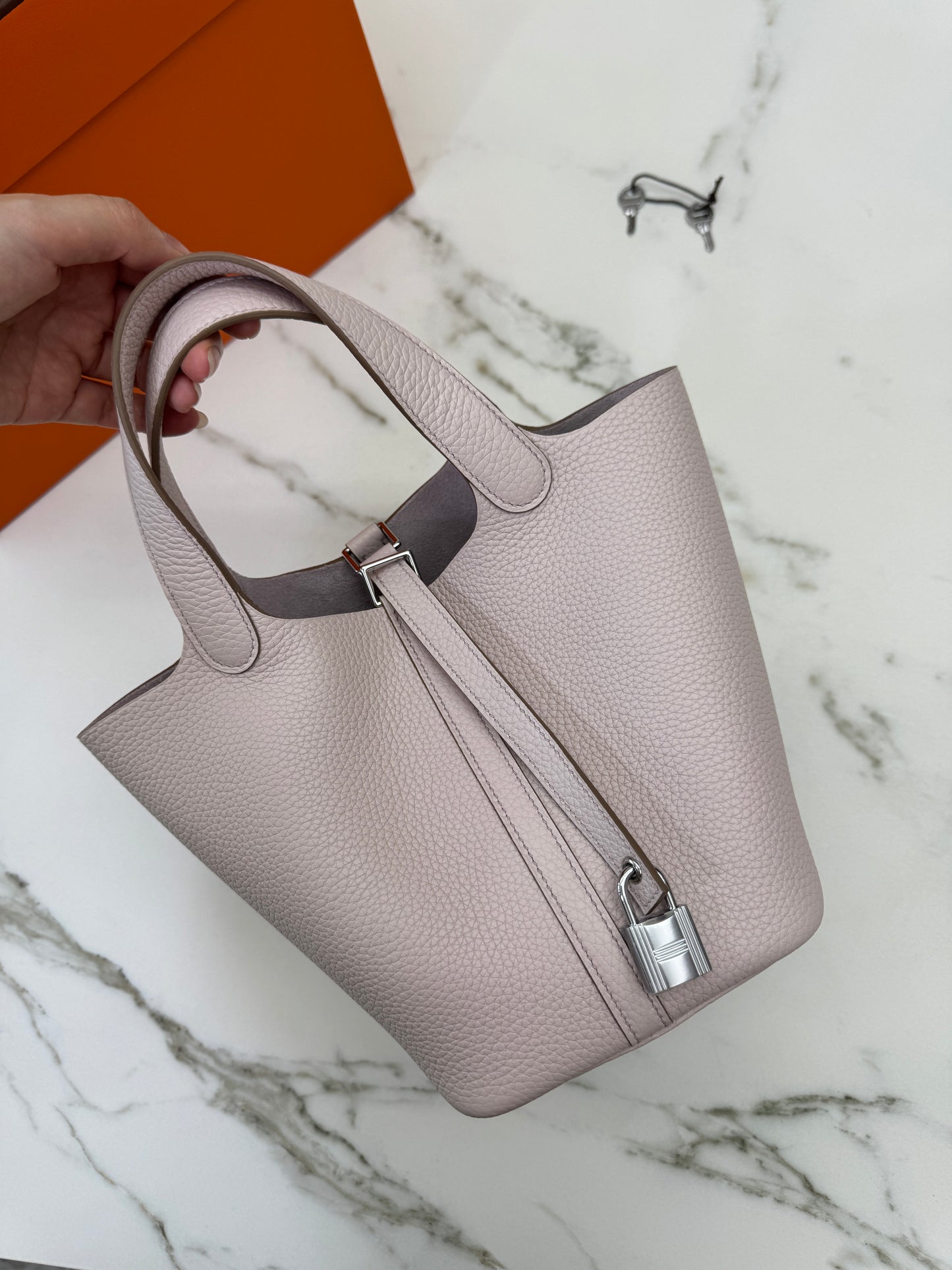 HERMES Picotin Lock 18 夢幻紫銀扣 TC Mauve Pale PHW