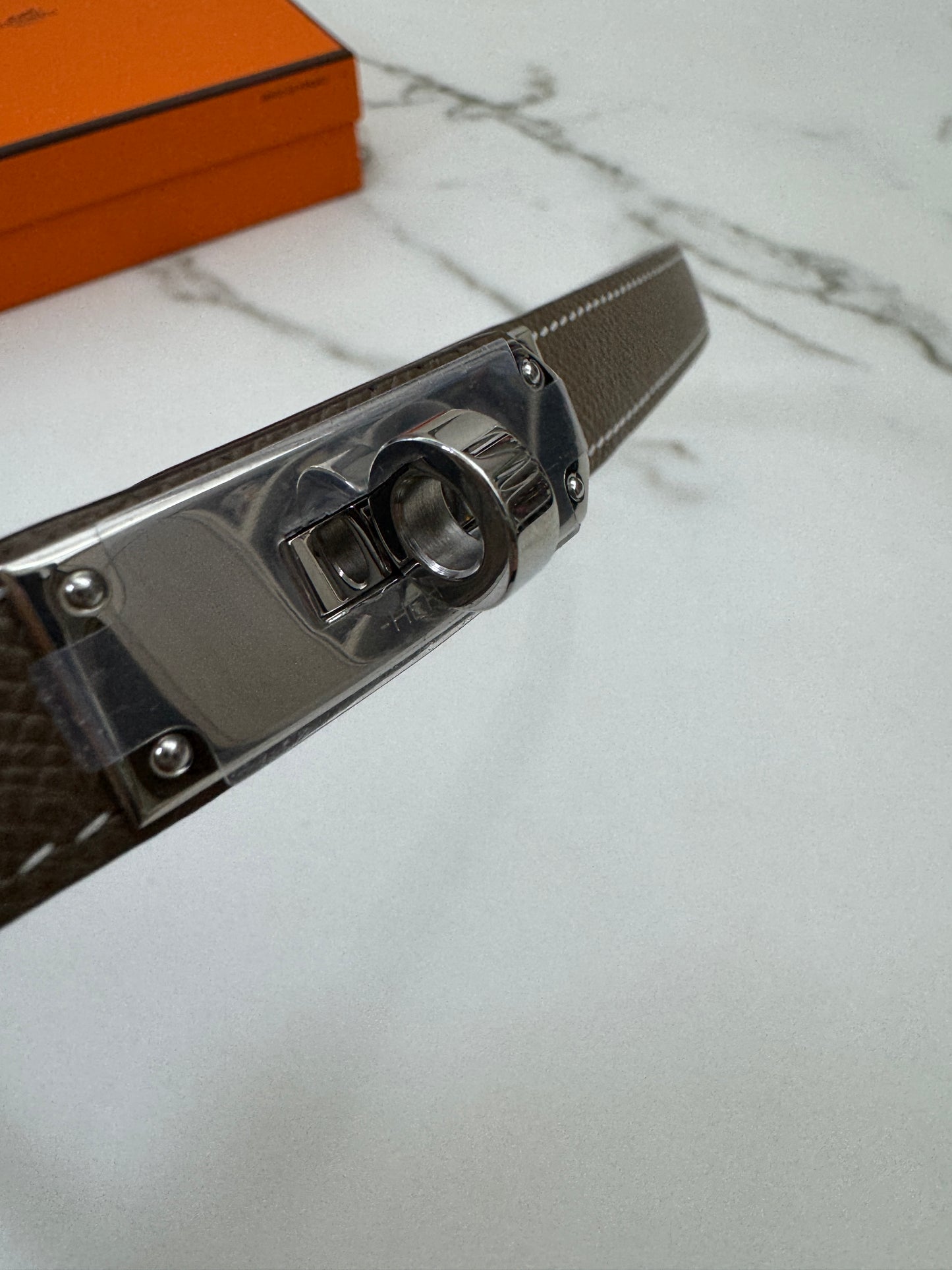 HERMES Kelly Belt 大象灰銀扣（手縫蠟線）