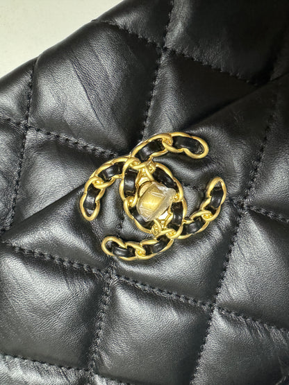 CHANEL 19系列 豆腐包 皺摺牛皮 黑色