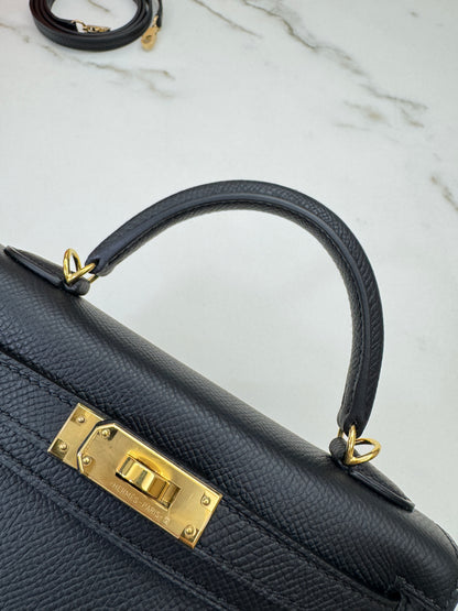 HERMES Mini Kelly II 黑金 Epsom Noir GHW