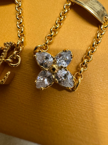 LV 三件套 金色水鑽戒指鏈