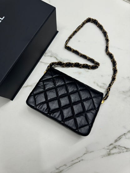 CHANEL 19系列 豆腐包 皺摺牛皮 黑色