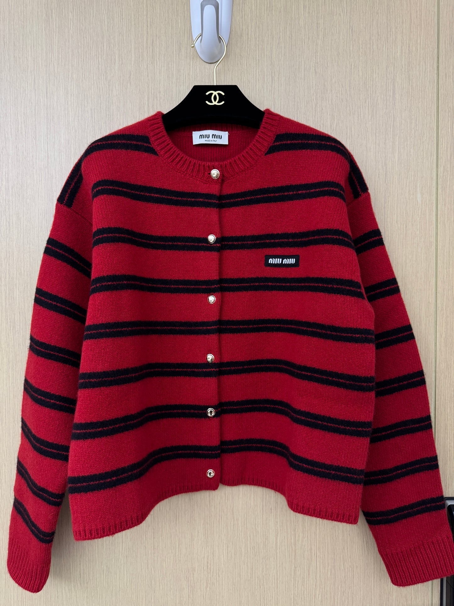 MIU MIU 紅色條紋針織開衫