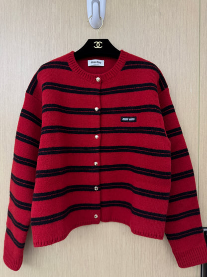 MIU MIU 紅色條紋針織開衫