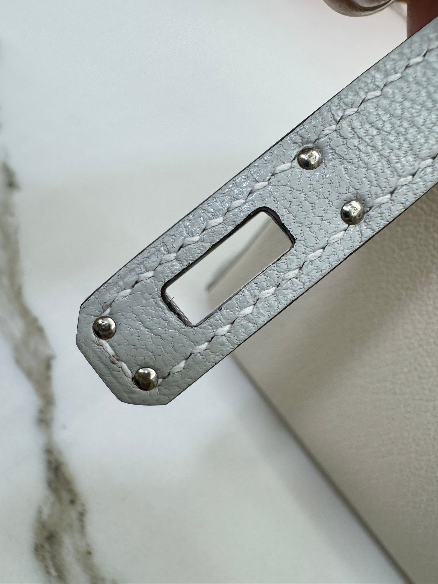 HERMES Birkin 25 SO 奶昔白拼珍珠灰 山羊皮 拉絲銀扣