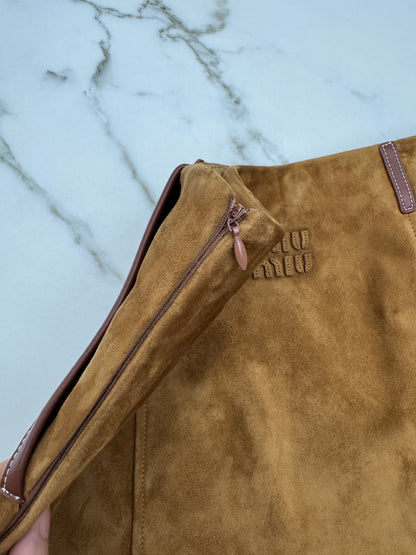 MIU MIU 麂皮拼皮邊短裙