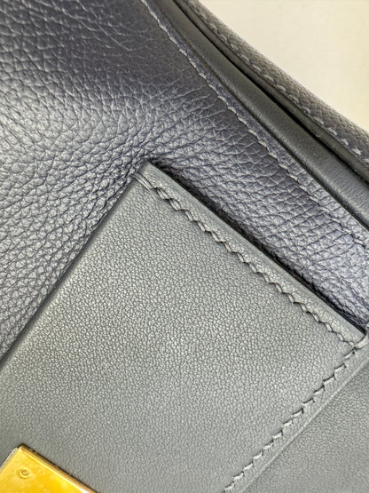 HERMES Mini 2424 午夜藍金扣 Evercolor 2Z Bleu Nuit GHW
