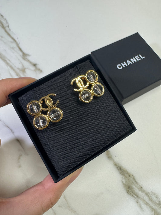 CHANEL 24S 透明珠方形耳環