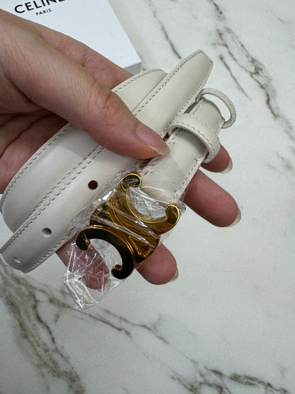 CELINE 凱旋門皮帶 白色 1.8cm