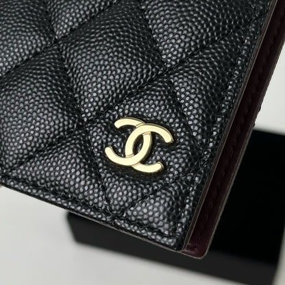 CHANEL Passport Holder 黑色牛皮 金扣/銀扣