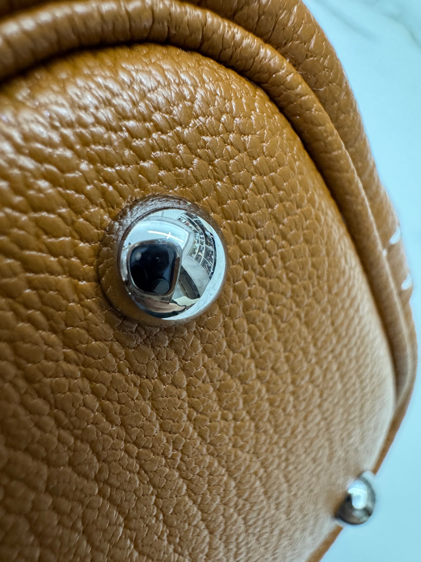 HERMES Mini Bolide 金棕色山羊皮 銀扣 Cherve Gold PHW