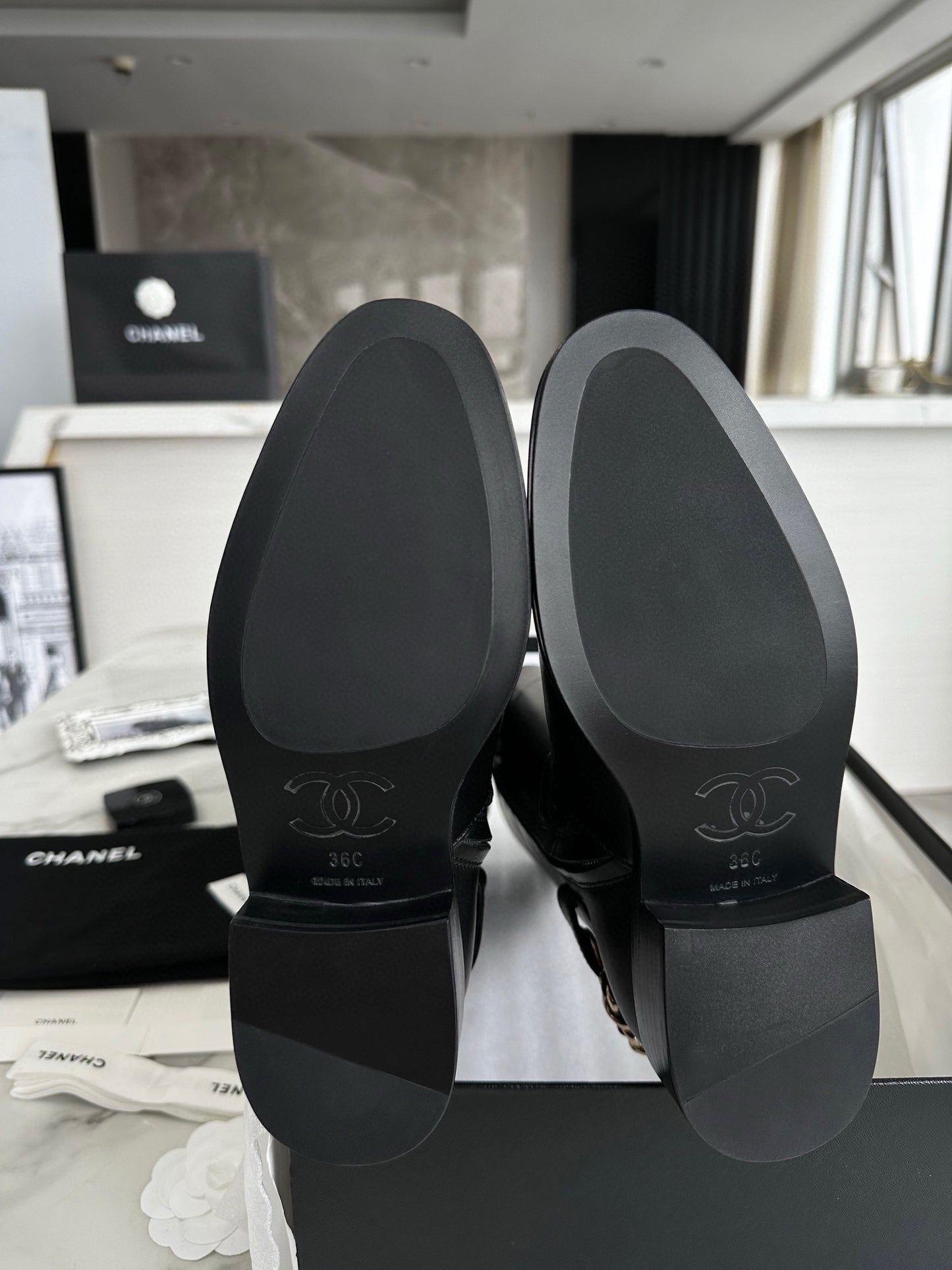 CHANEL 鏈條騎士長靴 23a