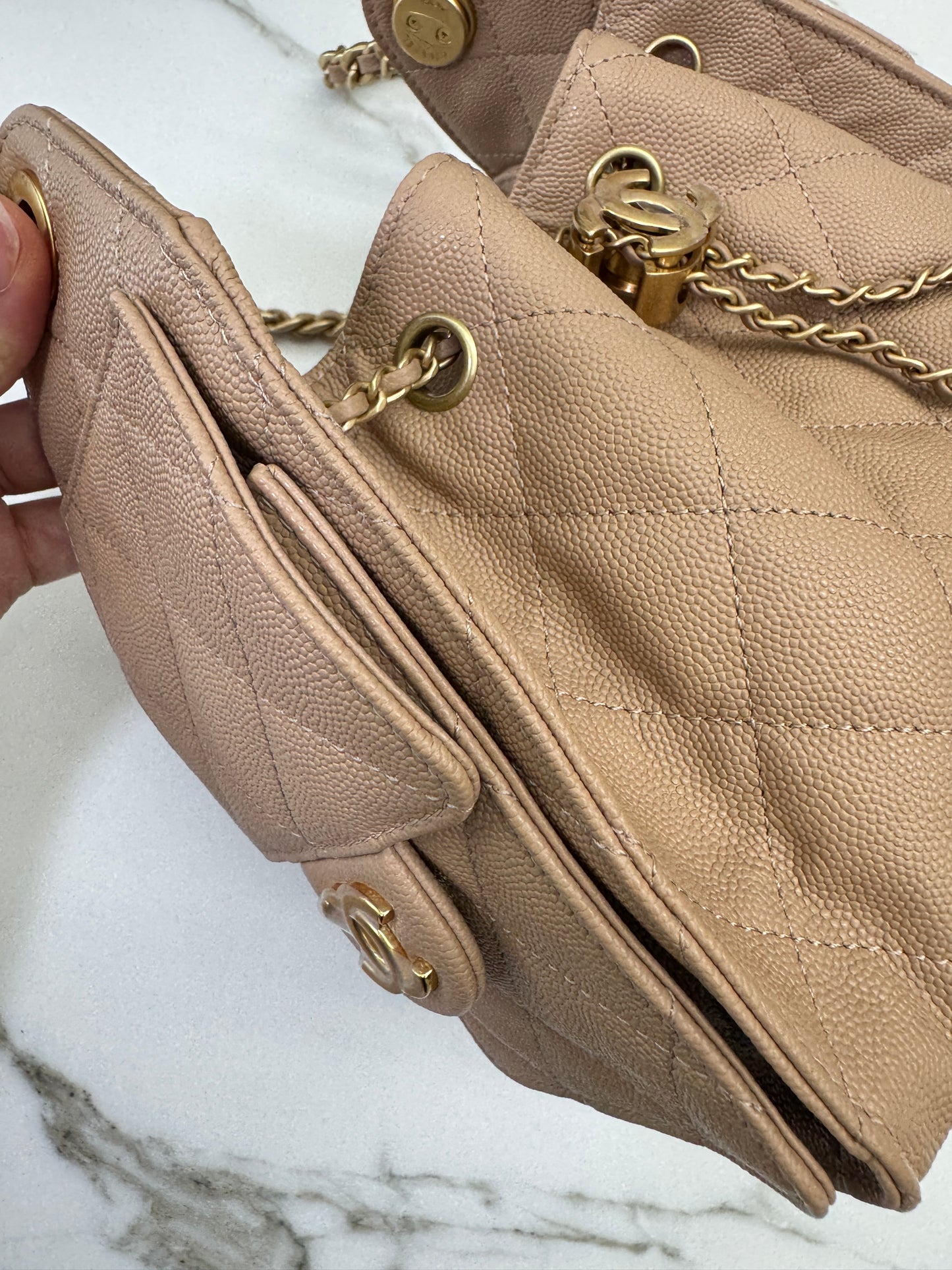 CHANEL Mini 25Bag 奶茶杏荔枝皮 Caviar Calfskin