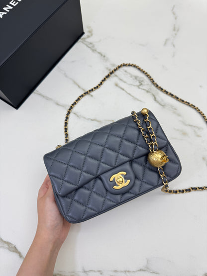CHANEL 金球 Mini CF20 石墨灰 深灰羊皮