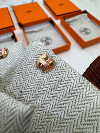 HERMES Mini Pop H 耳釘 淺粉拼粉紅