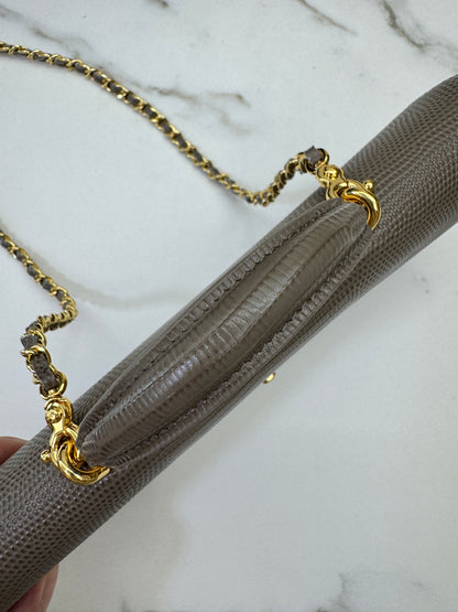CHANEL 26A 蜥蜴壓紋 灰色Clutch