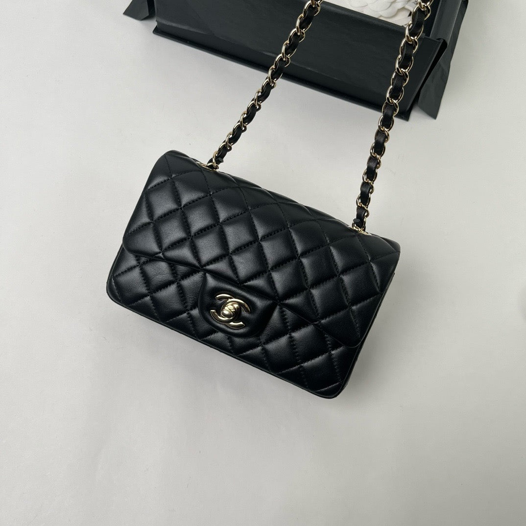 CHANEL CF20 黑色羊皮 金扣