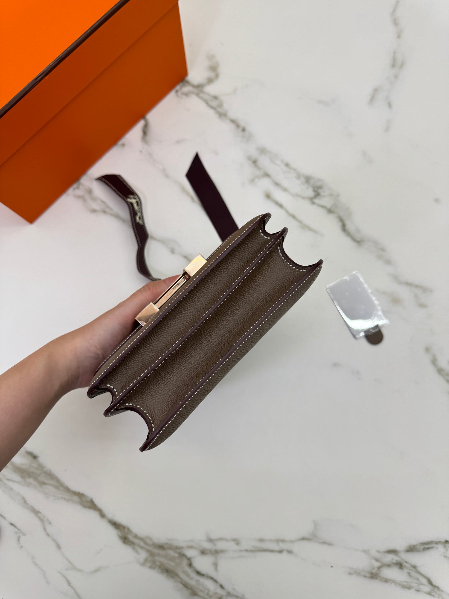 HERMES Mini Constance 大象灰 Epsom 玫瑰金扣