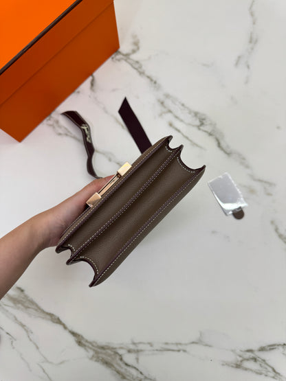 HERMES Mini Constance 大象灰 Epsom 玫瑰金扣