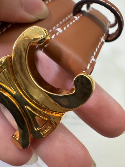CELINE Triomphe 凱旋門皮帶1.8cm 金扣 棕色