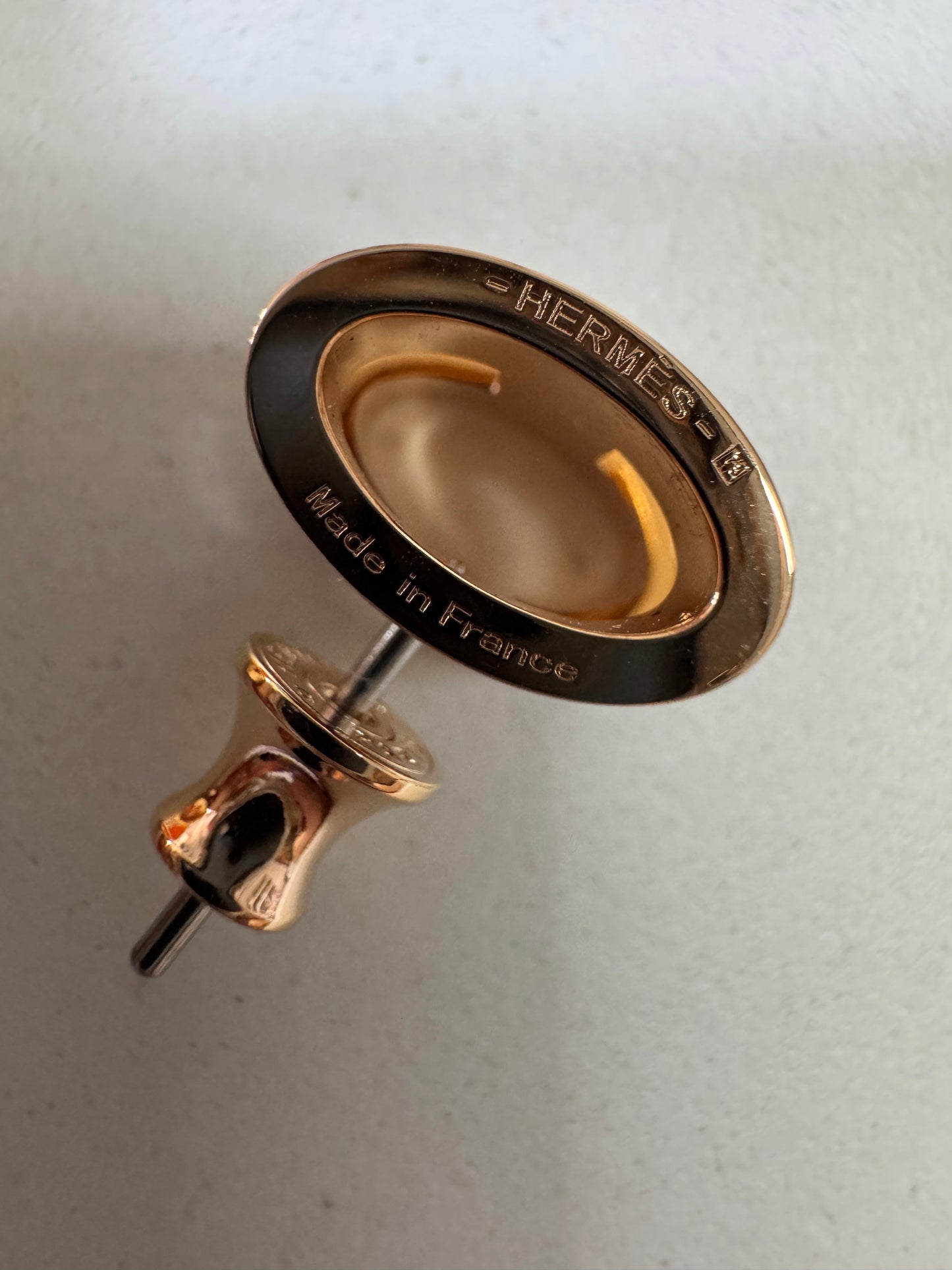 HERMES Pop H 奶茶灰 玫瑰金耳環