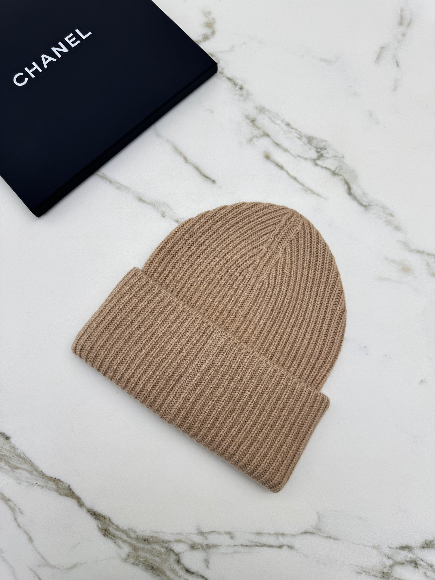 CHANEL 25B 針織羊絨帽 奶茶色