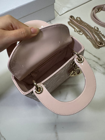 DIOR Lady Mini 三格 漆皮 淡粉 light Pink
