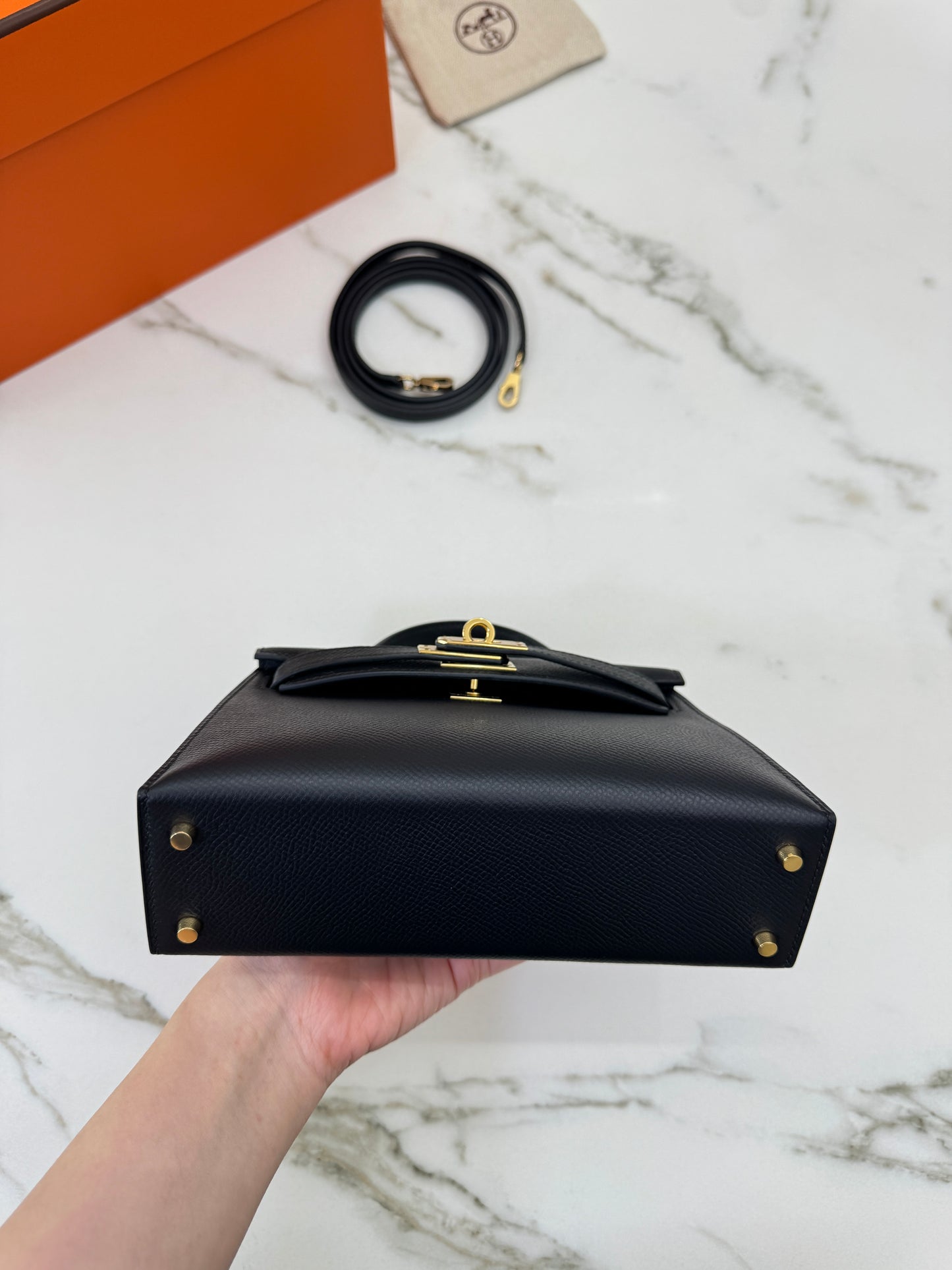 HERMES Mini Kelly II 黑金 Epsom Noir GHW