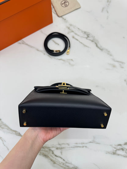 HERMES Mini Kelly II 黑金 Epsom Noir GHW