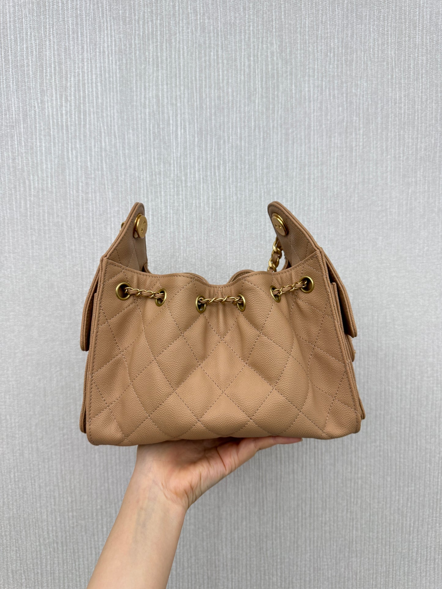 CHANEL Mini 25Bag 奶茶杏荔枝皮 Caviar Calfskin