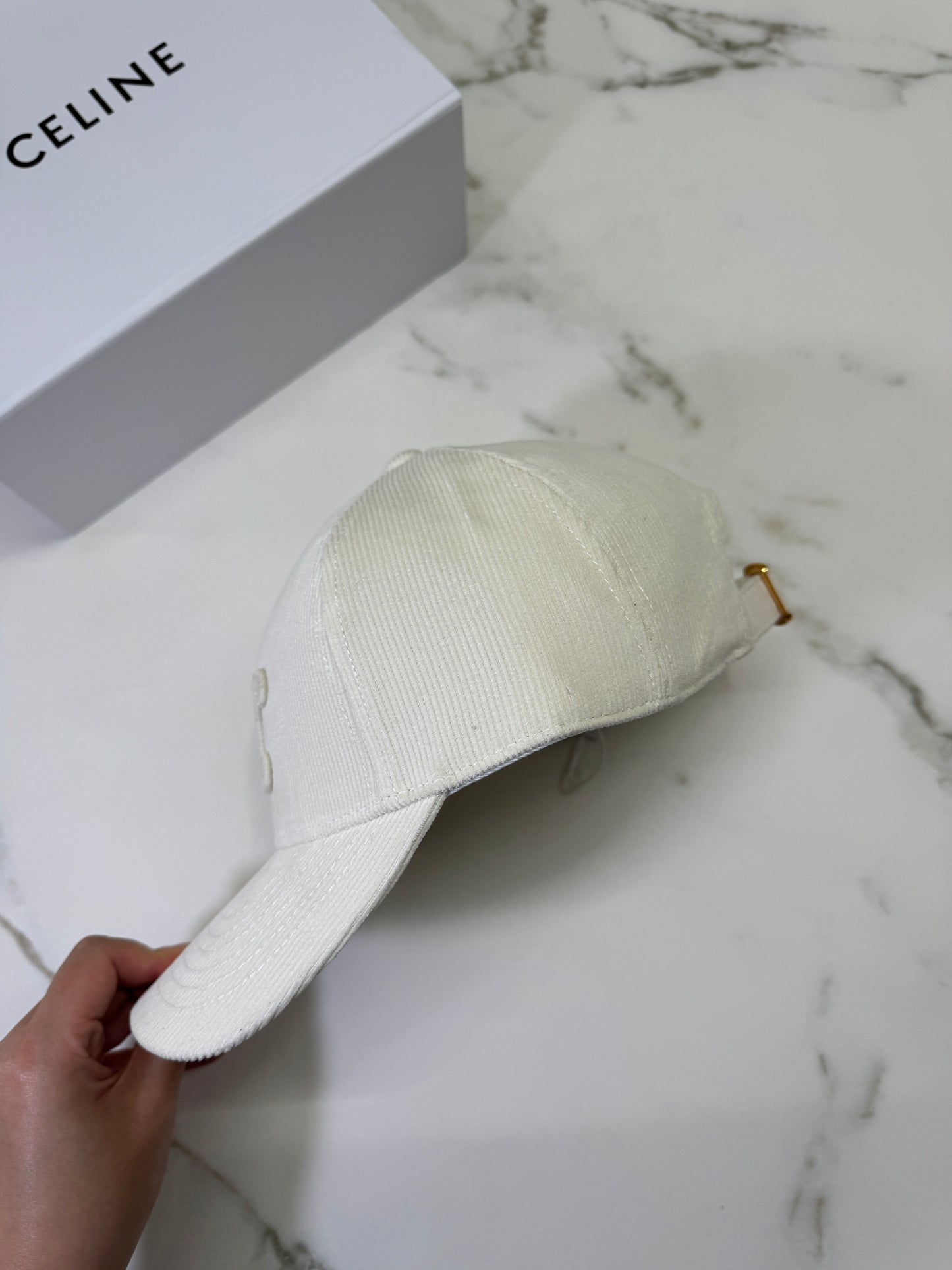 CELINE 凱旋門鴨舌帽 燈芯絨白色