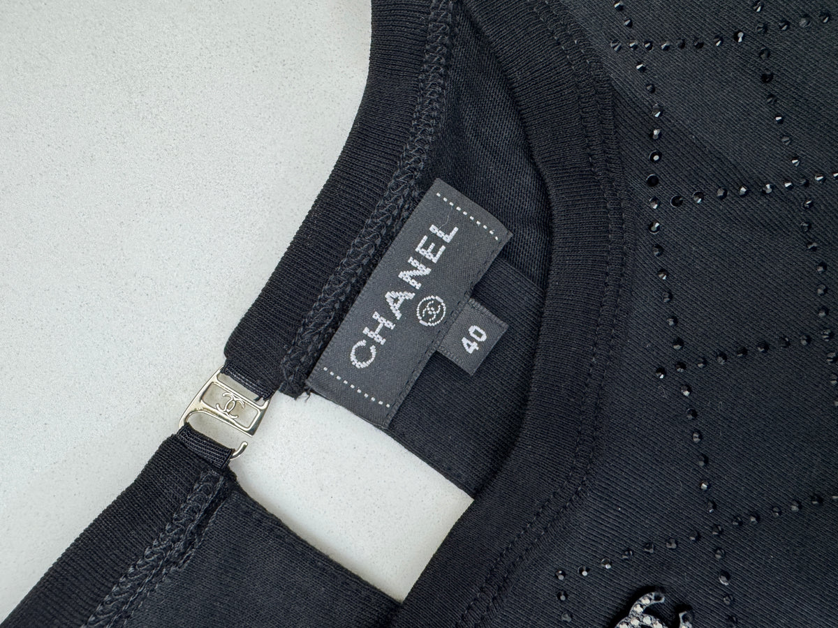 CHANEL 25S 燙鑽短袖Tee 黑色