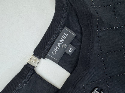 CHANEL 25S 燙鑽短袖Tee 黑色